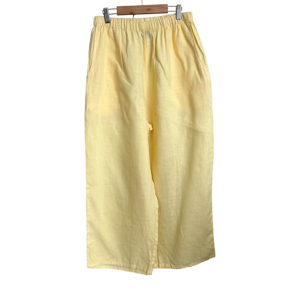 Flax by Jeanne Engelhart 100% Linen Butter Yellow Wide Leg Baggy Pants SZ M Boho